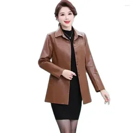 Women's Leather Mother Autumn Clothing PU Feather Coat Fashion Middle-Aged And Elderly Women High-Grade Jacket Female Loose Outerwear H3353