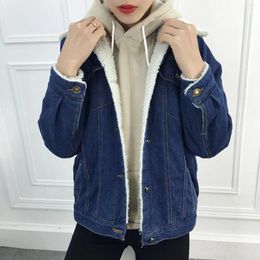 Women's Jackets Autumn Winter Warm Lambs Wool Thicken Denim Jacket 2023 Korean All Match Short Jean Coats Female Casual Outerwear Y2k