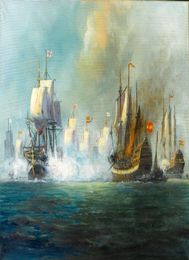 The Battle of Trafalgar with WarshipsPure Handicrafts Seascape Art Oil PaintingHome Wall Decor On High Quality Canvas in custom 2426103