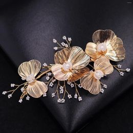 Hair Clips Golden Floral Hairband Wedding Accessories Pearl Metal Flower Headbands Hoop Fashion Bridal Jewellery For Women