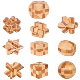 Doll House Accessories 10pcs/set 3D Puzzle handmade vintage Ming lock Luban lock wooden toy adults puzzle children adult Decompression antistress toys 231019