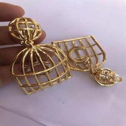 Dangle & Chandelier Punk Camellia Luxury Vintage Gold Metal Copper Stamp Big Birdcage With Drop Earrings For Women Girl Jewerly320R