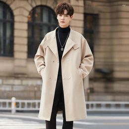 Men's Trench Coats 2023 Autumn Korean Style Double Breasted Woollen Men Casual Loose Lapel Windbreaker For M-3XL