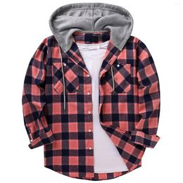 Men's Casual Shirts Mens Hooded Long Sleeve Plaid Coat Have Pocket Autumn Jacket Male Leisure Style Cardigan Blouses Flower Clothes