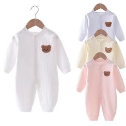 Rompers Autumn Baby Romper Solid Colour Cute Bear Jumpsuits Cotton Spring born s Clothing for Boys Girls Infant Onesie 0 18M 231019