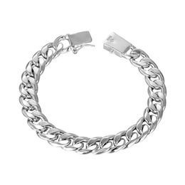 10MM square buckle side bracelet - men's - sterling silver plated bracelet ; Wedding gift fashion men and women 925 silver br245D