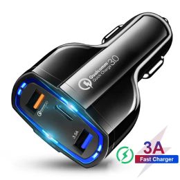 3 Ports Car Chargers 7A 35W USB Quick Charge Type C Fast Charging Auto Power Adapter For iPhone Android Smart Phone Tablet 12 LL