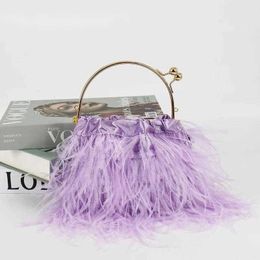 Fashion Metal Handle Woman Tote Bag Luxury Ostrich Feather Crossbody Purses and Handbag Female Designer Clutches 220923