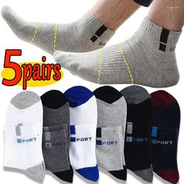 Men's Socks 5Pairs Winter Bamboo Fiber Short Casual Breatheable Anti-Bacterial Man Ankle Black Busines For Men