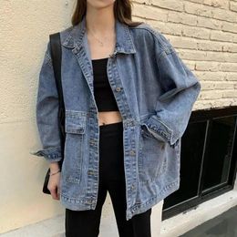 Women's Jackets Women Cool Turn-down Collar Retro Students Harajuku Streetwear Coats Denim Baggy Casual Female Loose