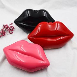 Evening Bags Acrylic Fashion Lip Chain Banquet Hand Holding Summer Female Red Black Pink