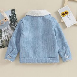 Jackets Little Kids Boys Girls Denim Jacket Sherpa Lined Lapel Button Top Coat Casual Outerwear Fall Winter Warm Clothes