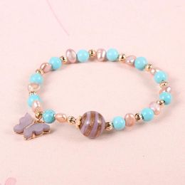 Strand Woman Girls Cute Butterfly Animal Pendant Stretch Bracelets Natural Stone Beaded Freshwater Baroque Pearls Pulseras Mujer Moda