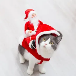 Cat Costumes Christmas Dog Apparel Pet Clothes Festive Costume Santa Claus Riding On Fasten Tape Warm Plaid For Dogs