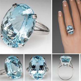 Huge Blue Diamond Ring Princess Engagement Rings For Women Wedding Jewelry Wedding Rings Accessory Size 5-12 317x