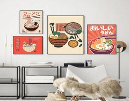 Paintings Ramen Noodles With Eggs Canvas Poster Japanese Vintage Sushi Food Painting Retro Kitchen Restaurant Wall Art Decoration 2681490