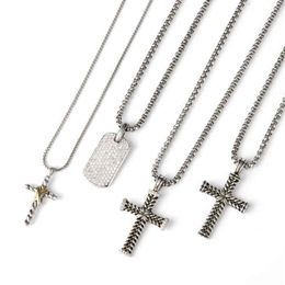 Silver Necklaces 50cm Necklaces Women Full Diamond Jewelry Chevron Cross Pendant Pave Zircon Dog Tag Necklace Sunflower Peace Meda217p
