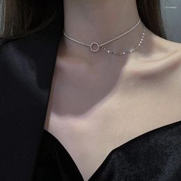 Pendant Necklaces Korean Temperament Choker Round Tassel Chain For Women Double Clavicle Chains Necklace Jewelry On The Neck Collares