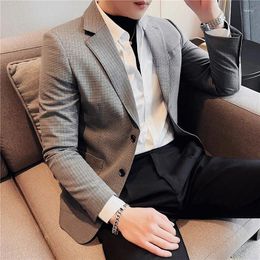 Men's Suits British Style Vintage Plaid Slim Blazer Male Autumn Business Office Casual Suit Jacket Formal Social Wedding Party Dress Blazers