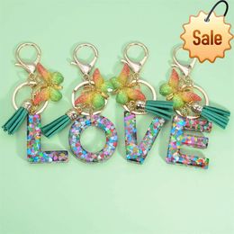 Butterfly Letter Key Ring Handmade Dripping Glue 26 English Letter Car Wallet Accessories Ladies Bag Pendant Ornaments Gift