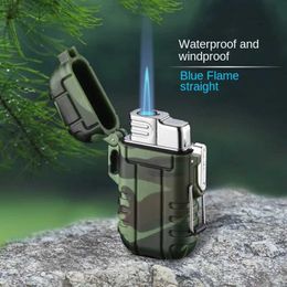 Lighters Explosive Outdoor Waterproof Inflatable Windproof Lighter Blue Flame Straight Into Camouflage Lanyard Portable Lighter