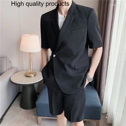 Men's Suits 2023 Suit Fashion Solid Color Business Casual Men Streetwear Wild Loose Korean Shorts Dress Mens Summer S-2XL