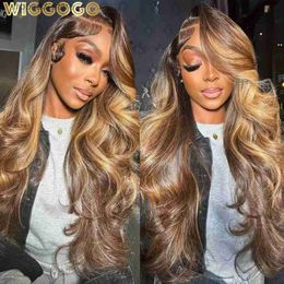 Synthetic Wigs Wiggogo 13x6 Highlight Wig Human Hair 13X4 Coloured Ombre Body Wave Lace Front Wig 30 Inch Hd Highlighted Lace Frontal Wigs Q231019