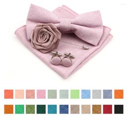 Bow Ties Design Cotton Handkerchief Set Adult Kids Solid Color Butterfly Bowtie Cufflink Brooch For Party Suit Dress Accessories Gift