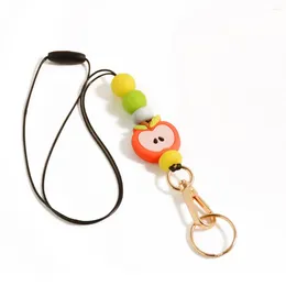 Pendant Necklaces Rainbery Teacher Apple Lanyard Cute Silicone Beads Handmade Hanging Rope Work Card Gift For Teachers 2023