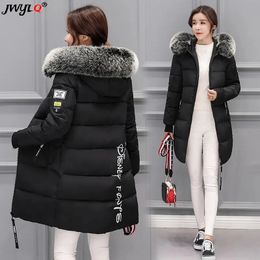 Womens Down Parkas Winter White Faux Fur Collar Hooded Long Jacket Women Casual Padded Parka Thicken Warm Coat Korean Cotton Overcoats 231019