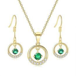 Chains TENGTENGFIT Cubic Zirconia Pendant Yellow Gold Plated Necklace & Earrings Green Simulated Emerald Fashion Jewellery Sets2771