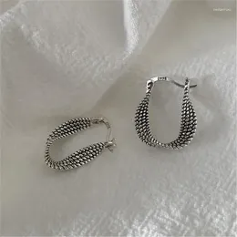 Hoop Earrings 925 Silver Needle Vintage Thai Geometric Earring For Women Party Wedding Jewelry Eh918