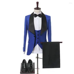 Men's Suits JELTOIN Costume Homme Marriage Real Po Designs 3 Piece Slim Fit Tuxedo Clothing Royal Blue Floral Elegant Men Suit Set