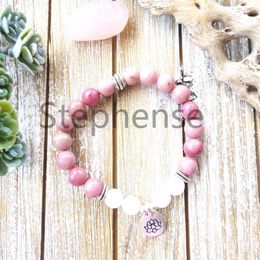 MG0633 A Grade Rhodonite Women's Lotus Bracelet Natural Snow Quartz Women's Yoga Bracelet Trendy Design Heart Chakra Mala Bracelet231F