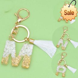 White Tassel Letter Fashion Keychain Key Ring Imitation Crystal Drop Glue Pendant Accessories Woman Bag Hanging Ornaments