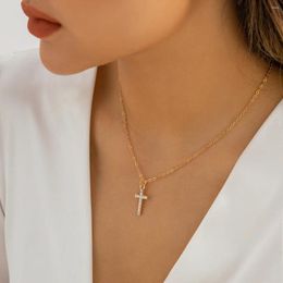 Pendant Necklaces 2023 Fashion Crystal Zircon Cross Necklace For Women Girl Simple Chain Party Jewellery Gifts