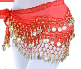 Other Fashion Accessories 1pcs/lot Women Belly Dance Hip Scarf Accessories 3 Row Belt Skirt With 128pcs Gold Colour coin bellydance Coins Waist Chain 231018