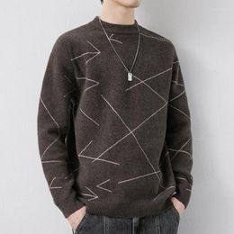 Men's Sweaters 2023 Autumn Casual Round Neck Abstract Pattern Knitwear Pullover For Men Oversized Knitted Sweater D198