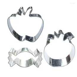 Baking Moulds 3 Pcs Apple Toffee Pineapple Stainless Steel Cookie Cutter Biscuit Embossing Machine Pastry Soft Sweets Cake Decorating Tools