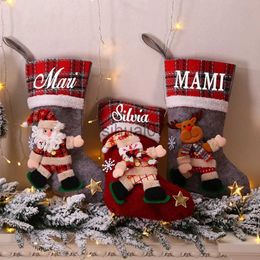 Christmas Decorations Large Plaid Christmas Doll Socks with Name Personalized Christmas Stockings Decorations Children's Gift Bag Candy Bag x1019