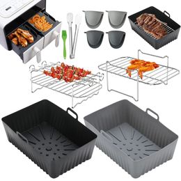 Baking Moulds Air Fryer Accessories Set Air Fryer Silicone Basket Oven Baking Tray Silicone Pot Liner Steamer Roasting Rack for Ninja 231018