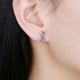 100% Genuine 925 Sterling Silver Stud Earrings for Women Girls Vintage Infinite Heart Pearl Fashion Cute JewelryYME112