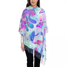 Scarves Women's Tassel Scarf Mushrooms Long Soft Warm Shawl And Wrap Magic Hippie Reversible Cashmere