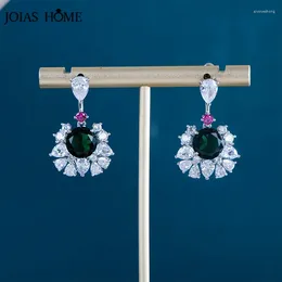 Dangle Earrings JoiasHome Classic Drop For Women Silver 925 Jewerly With 9mm Round Emerald Gemstone Female Dating Gift