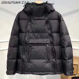 Mens Down Parkas Winter Men Tactics Jacket Hooded Parka Cotton Coat Black Double Zipper Pullover Glossy Padded Jackets Casual Warm Outerwear 231018