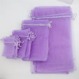 Organza Bag Jewellery Gift Pouches Bags For Wedding Favours 100Pcs lot 4sizes Lavender 7x9cm 9X12cm 13X18cm 20X30cm275r