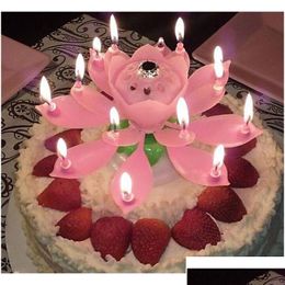 Other Event Party Supplies Musical Birthday Candle Cake Topper Decoration Magic Lotus Flower Candles Blossom Rotating Drop Deliver Dhdfi