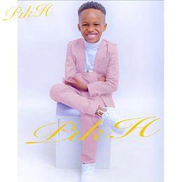 Suits Pink Boys Suit 2 Piece Casual Jacket Pants Tuxedo Wedding Kids Slim Fit Blazer Set Custom 2-16 Years Old Clothes 231019