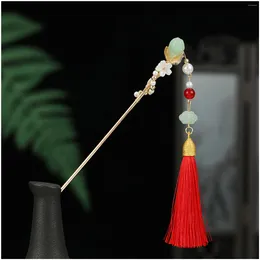 Hair Clips Chinese Stick Bun Headdress Retro Metal Chopsticks With Red Tassel For Woman Styling Hairdressing Salon