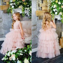 New Coming Tiered Tulle Princess Flower Girl Dress Ankle Length Custom Made Kids Ruffles Long Pageant Gowns Vestidos